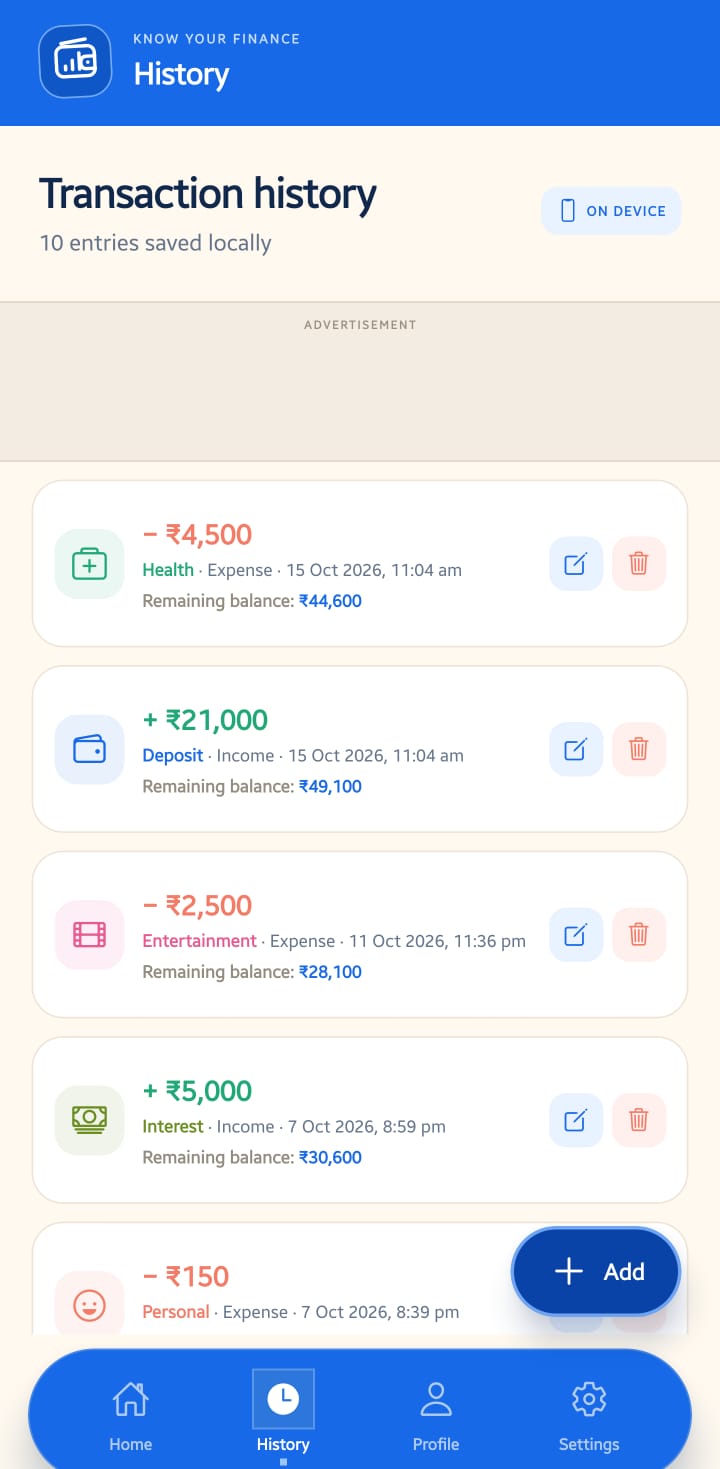 KnowYourFinance Web And App app screens, screenshot 6 of 9