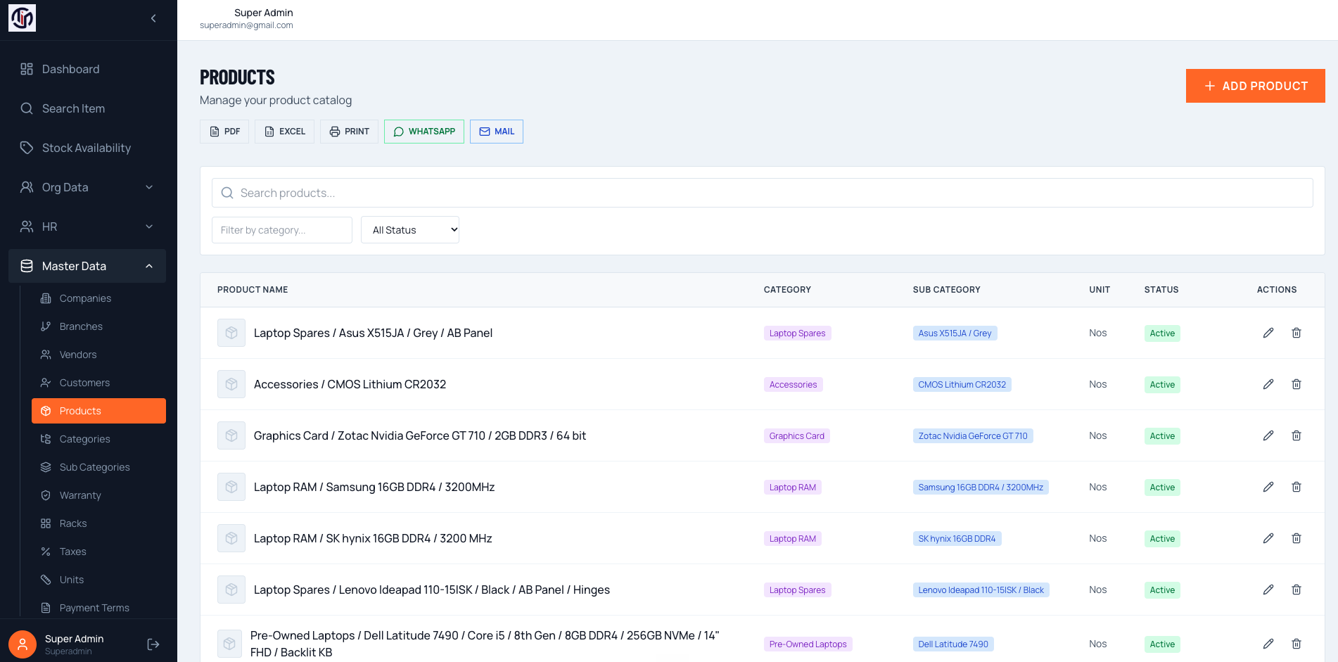 TejasInfo - Inventory Management Solution web screens, screenshot 5 of 7